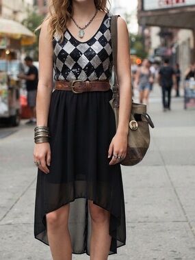 Mlle Gabrielle Black Maxi Dress with Silver Sequin Bodice